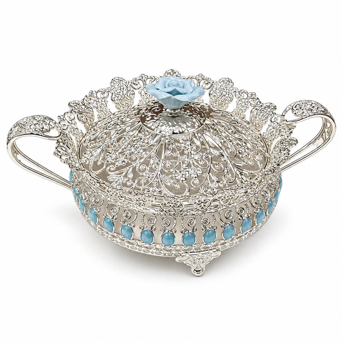 Floral Round Tray With Handle Large