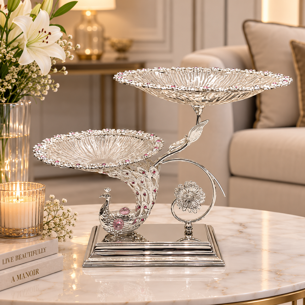 Peacock Twin Server with Stand