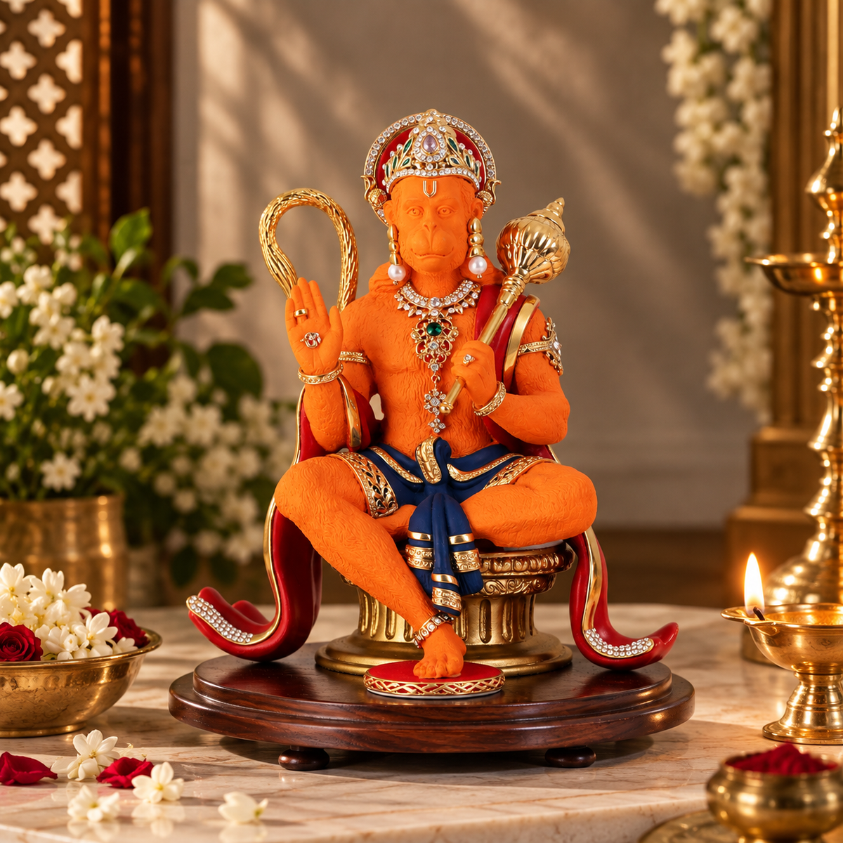 Divine Ashirvad Hanuman on Wooden Base