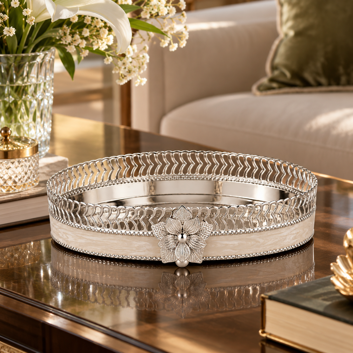 Majestic Bloom Oval Tray