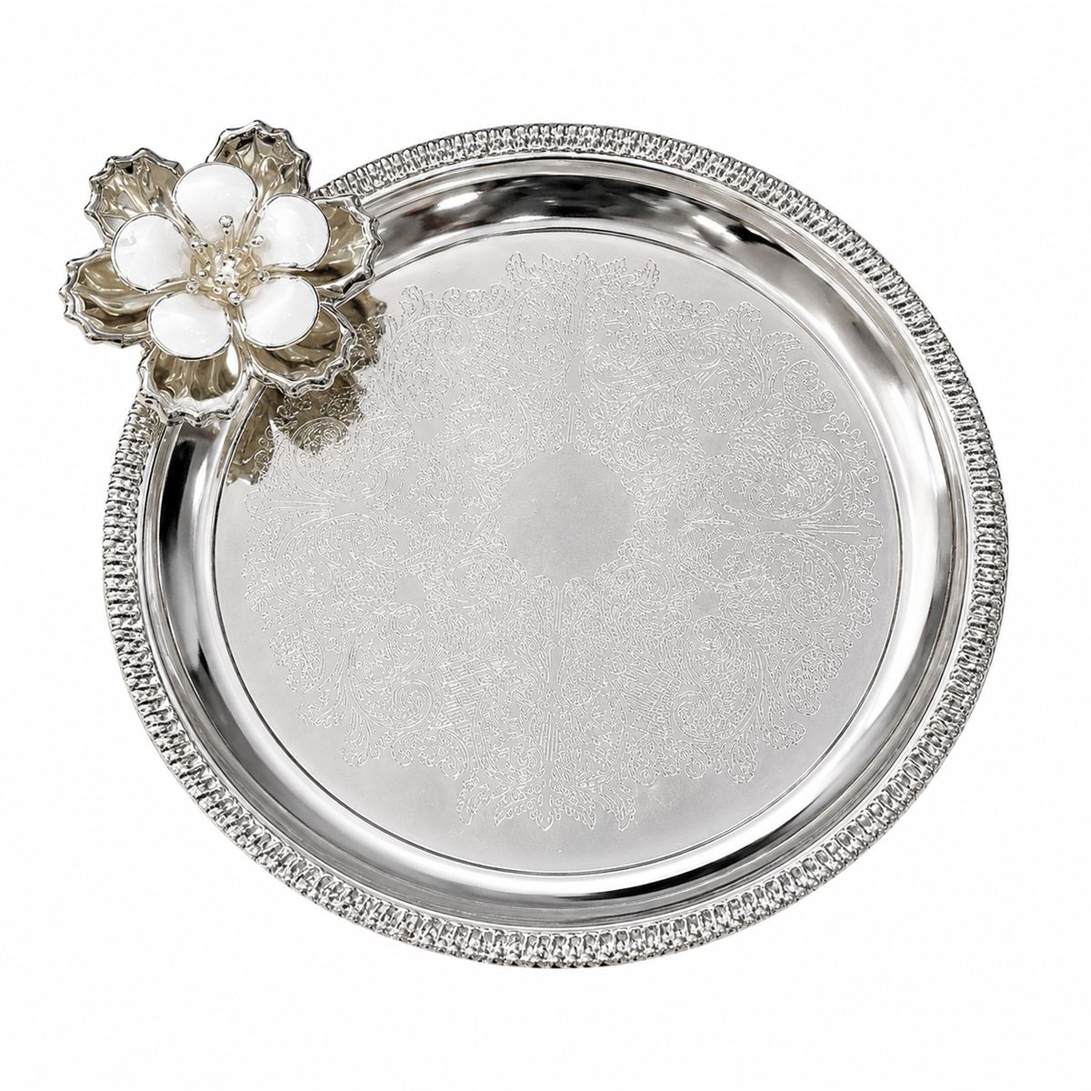 Round Tray With Flower