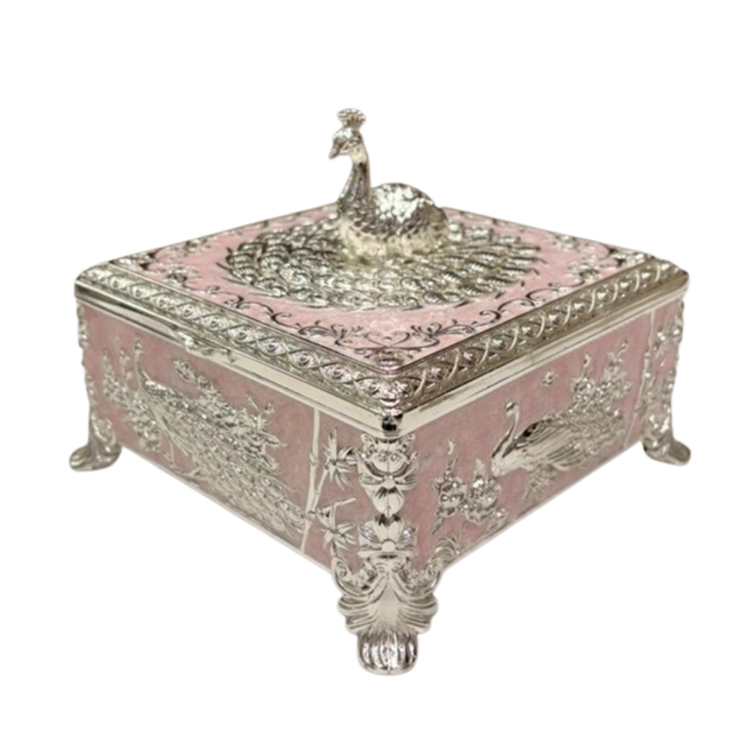 Peacock Square Enamel Dry Fruit Box