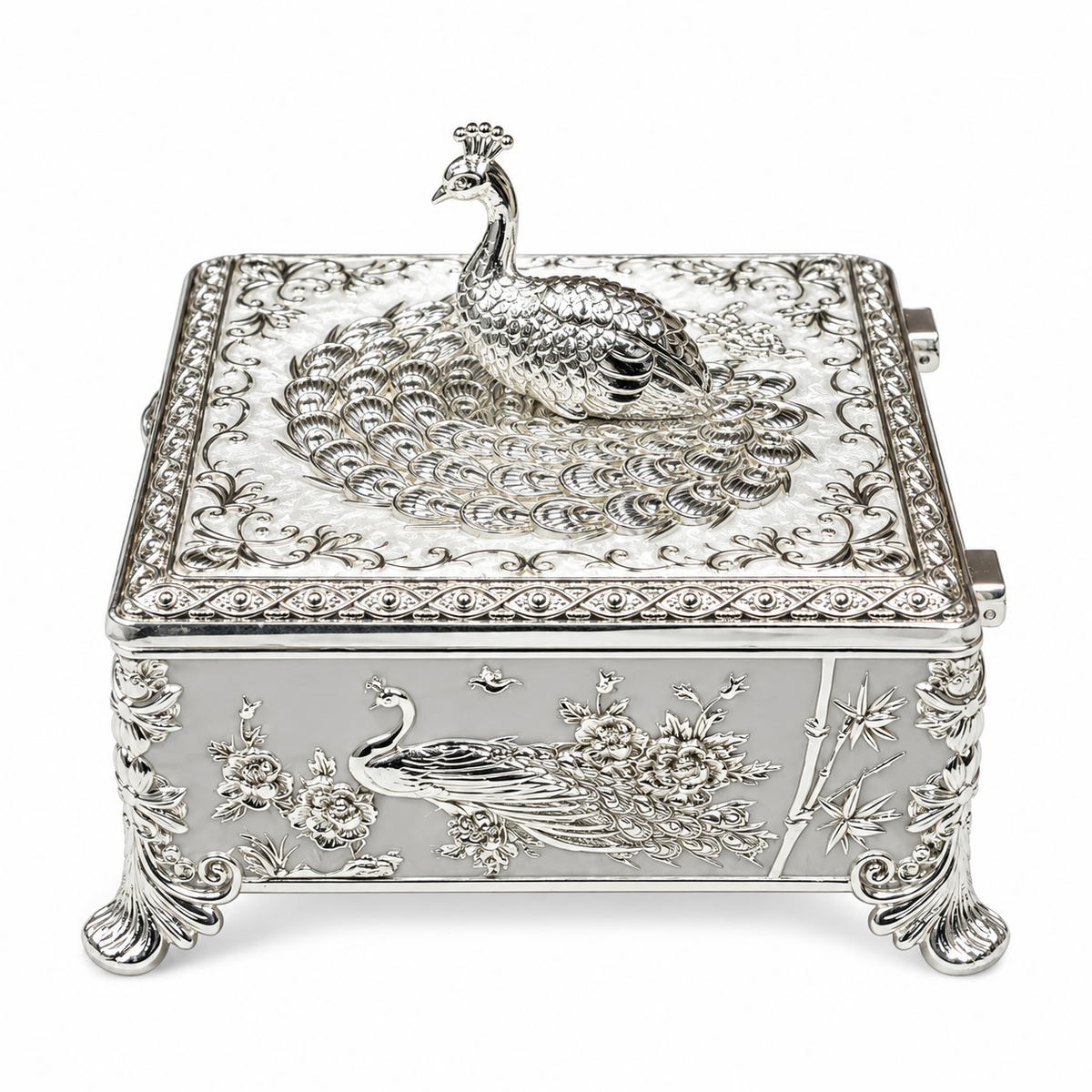 Peacock Square Enamel Dry Fruit Box