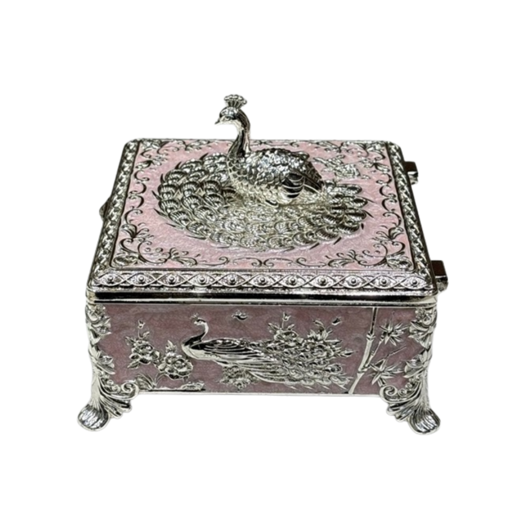 Peacock Square Enamel Dry Fruit Box