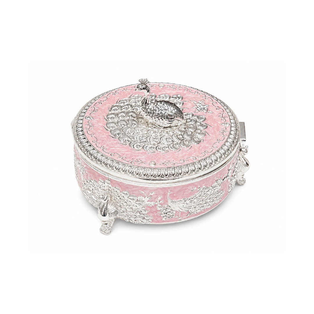 Peacock Round Enamel Dry Fruit Box