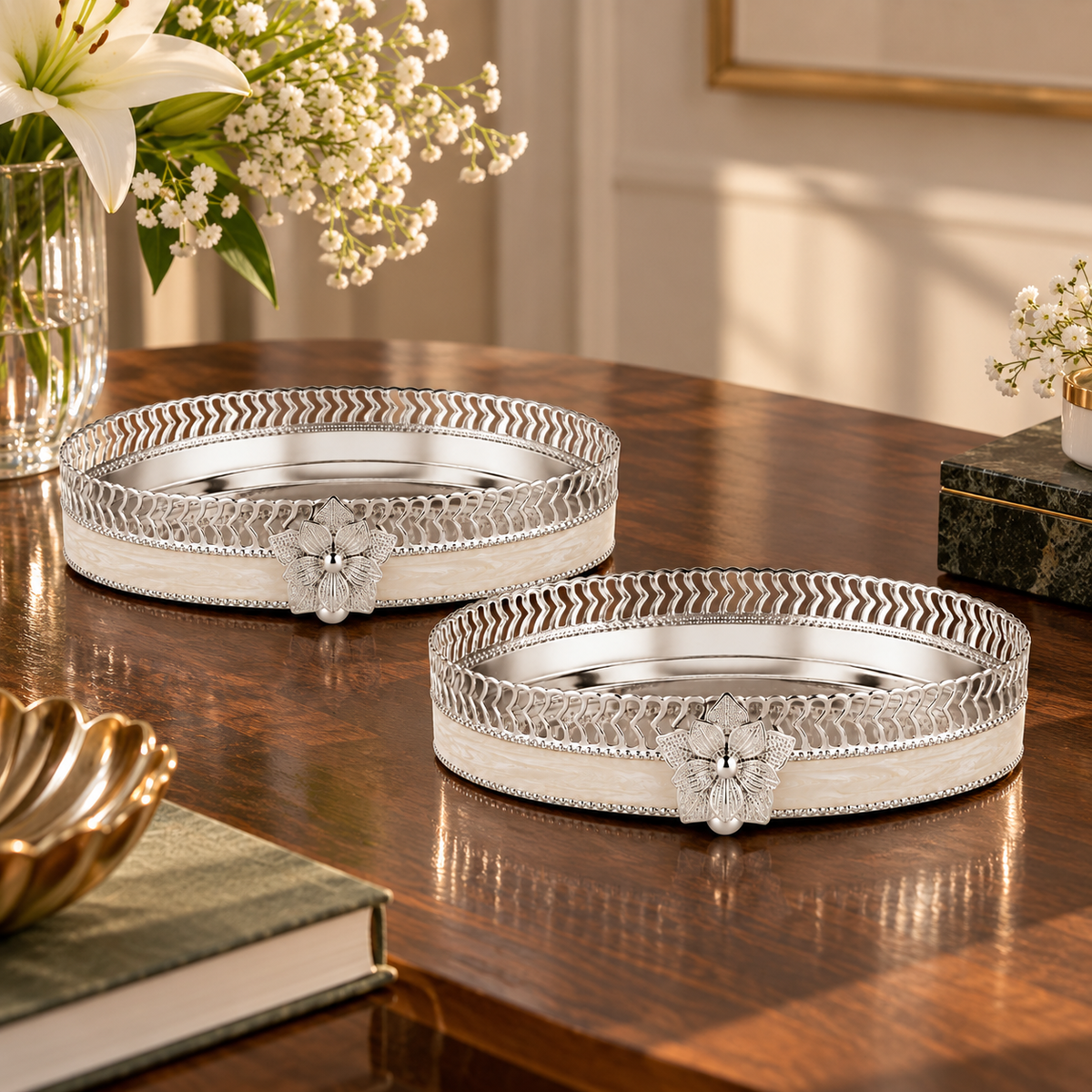Majestic Bloom Oval Tray Set of 2