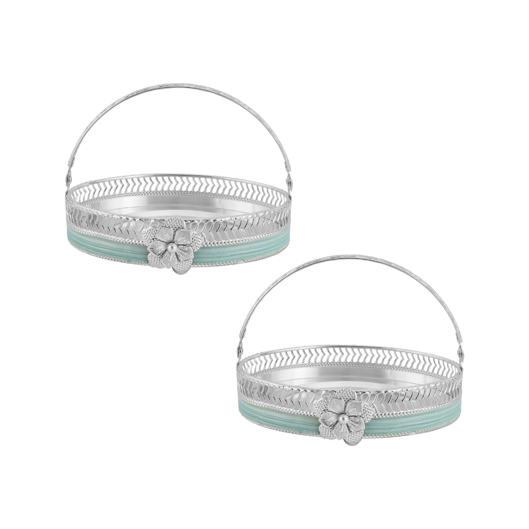 Majestic Bloom Oval Tray with Handle Set of 2