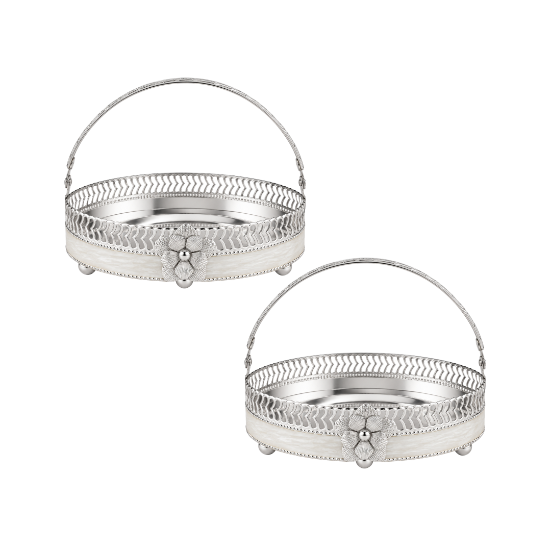 Majestic Bloom Oval Tray with Handle Set of 2