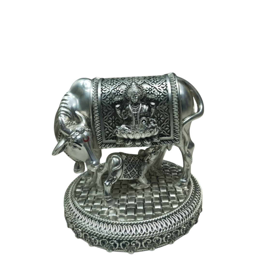 Kam Dhenu With Calf on Base Silver