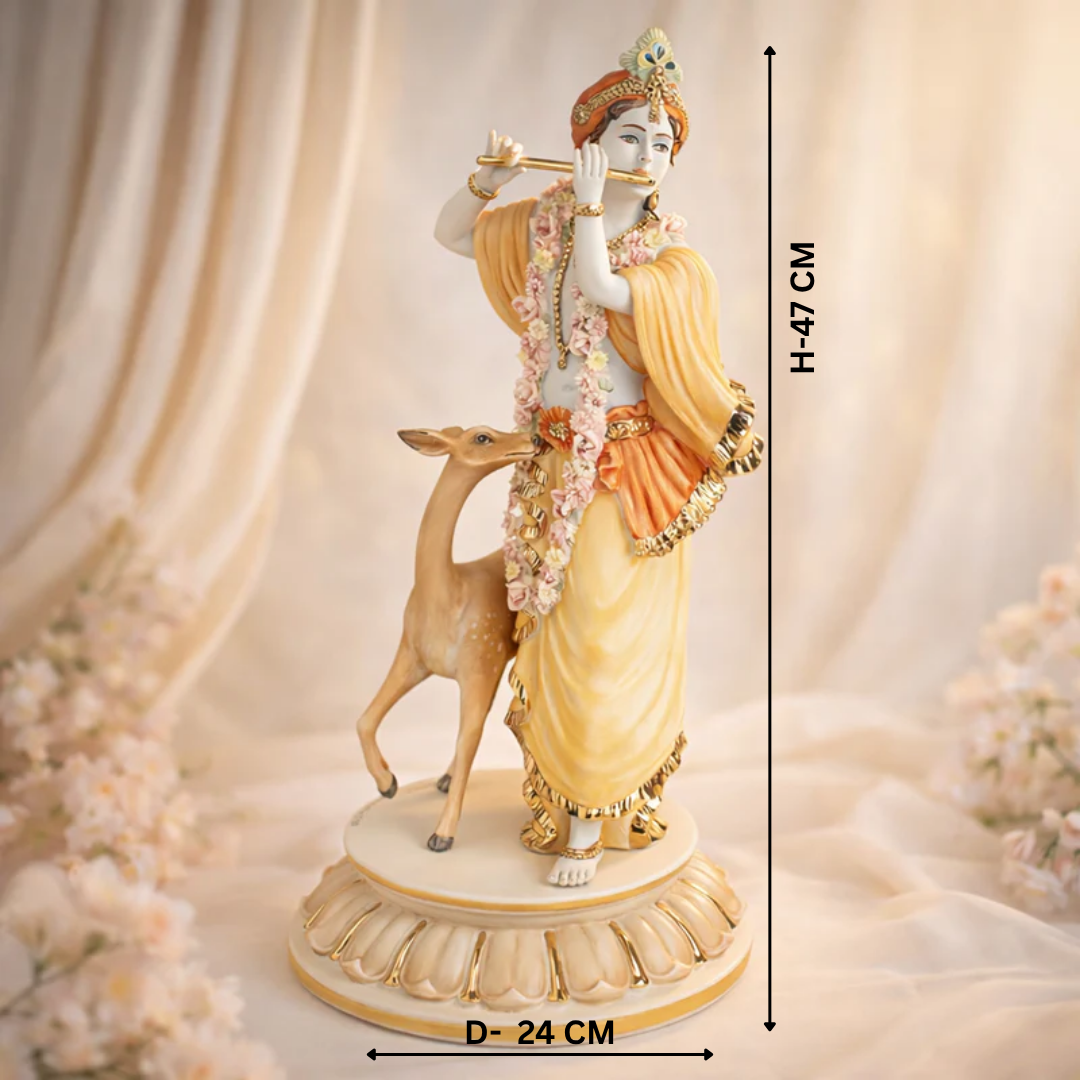 Kanha Ji Floral Leela with deer porcelain Idol