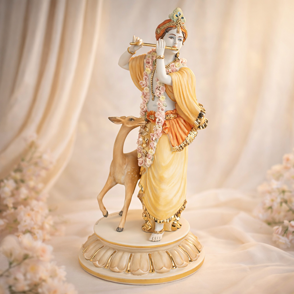 Krishna With Deer Porc- Colored