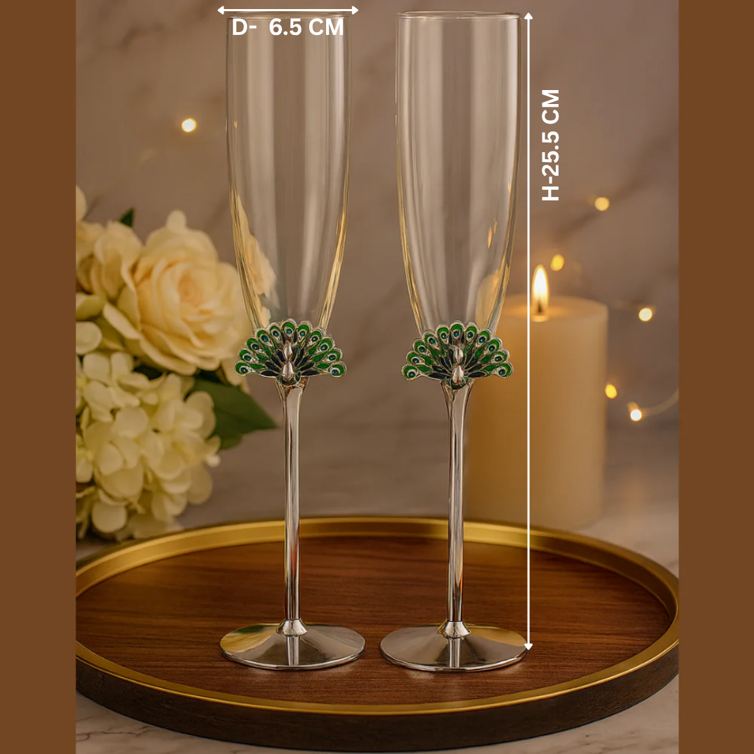 Set of 2 Peacock Flutes Silver