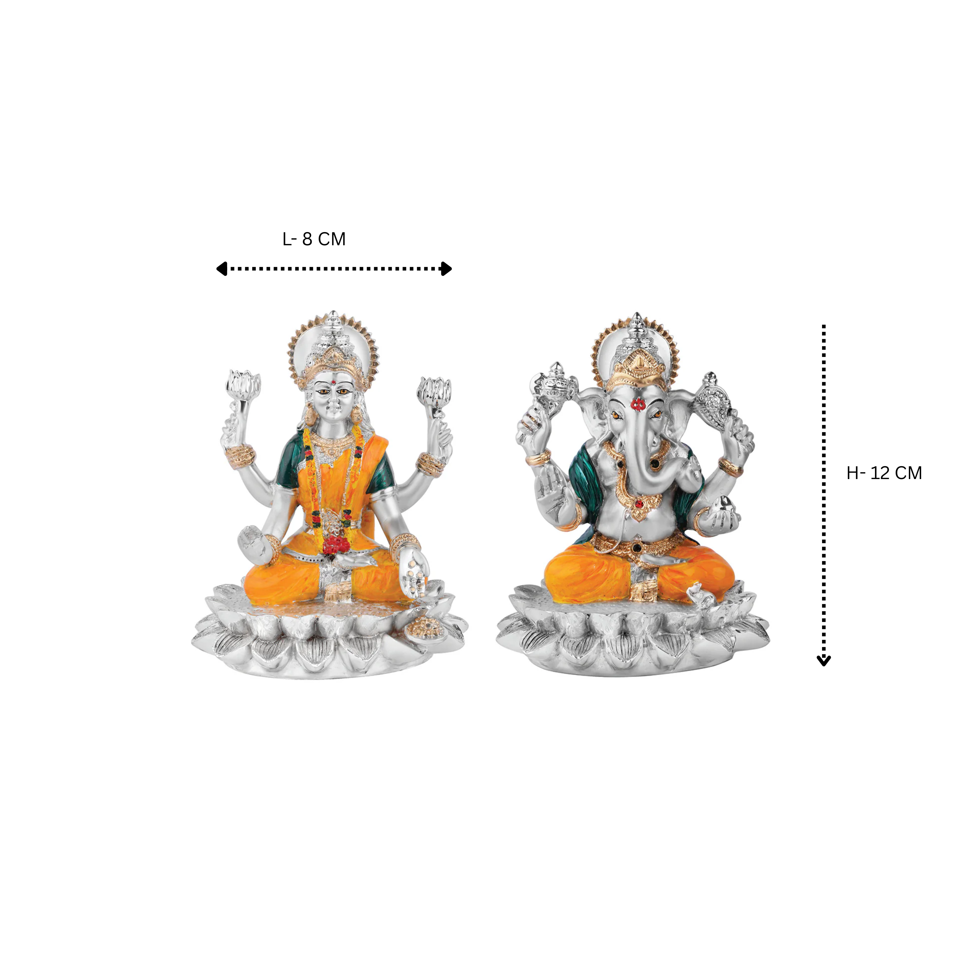Lotus Laxmi Ganesha Set (h-13 cm)- Colored