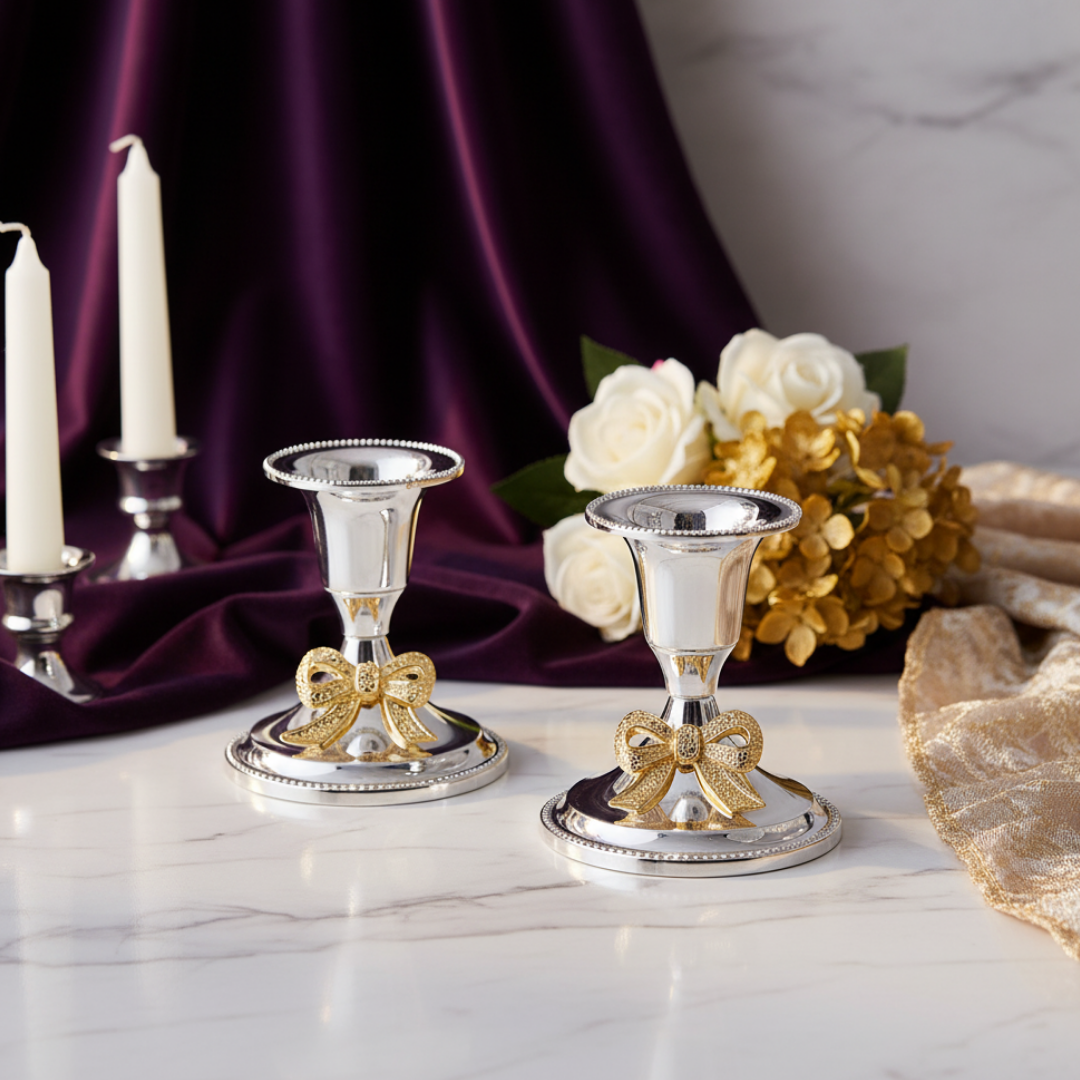 Bow Design Tea Light Dual Tone- Set of 2