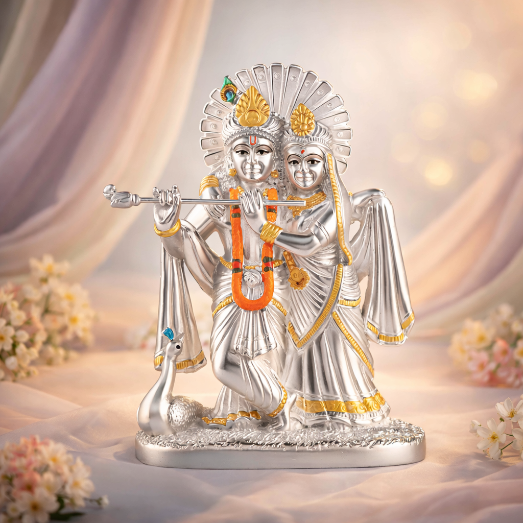 God Idols Radha Krishna Small - Silver