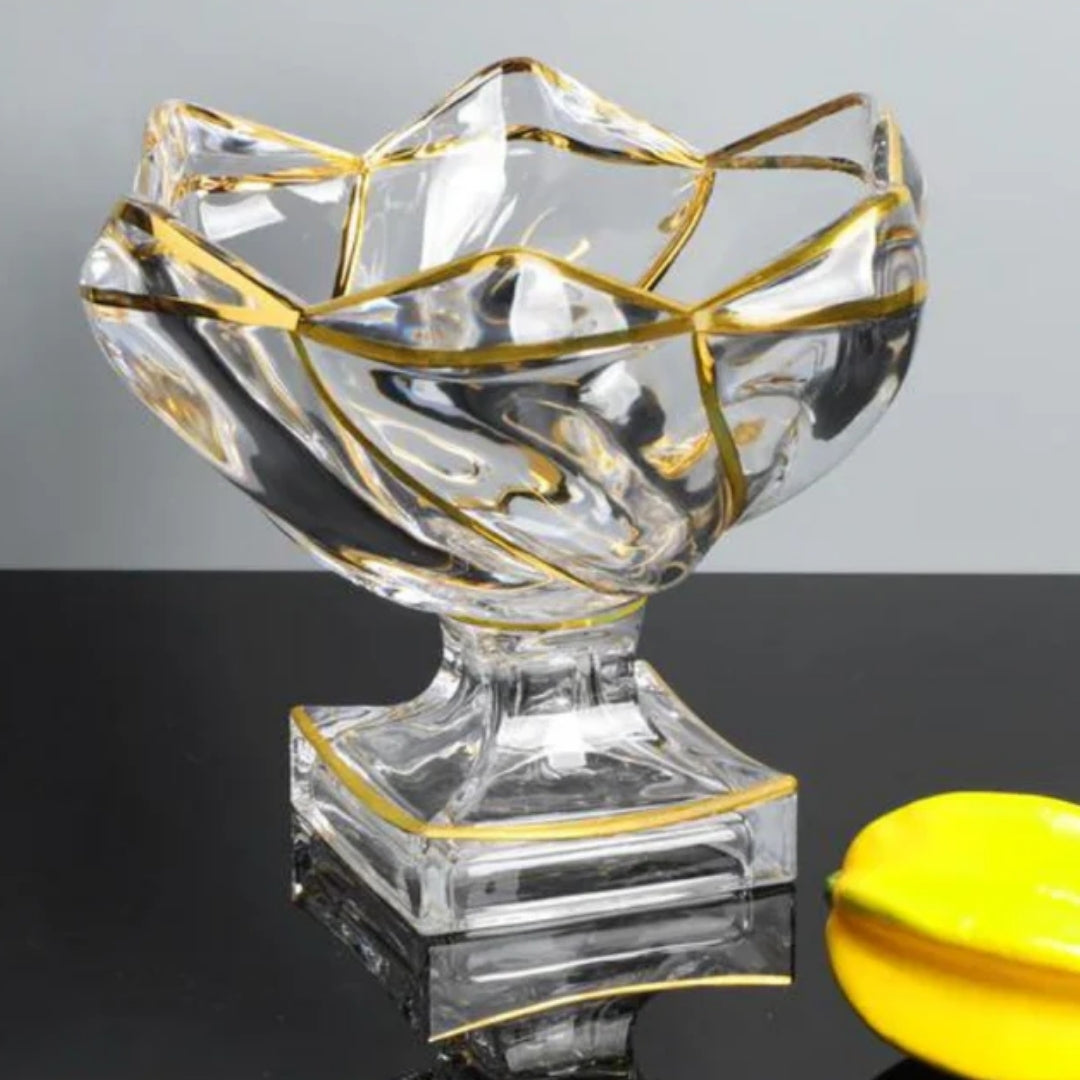 Swoosh flower design footed fruit bowl with golden lines