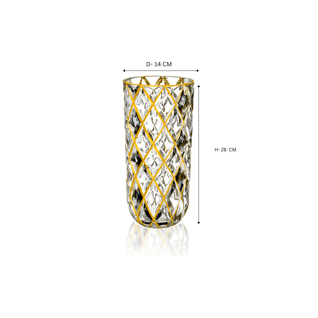 Rhombus design vase with golden lining