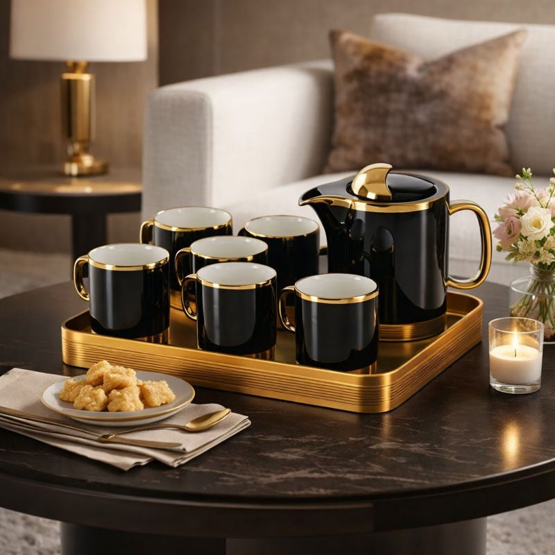 8 Pc Executive Tea Set With Tray Black