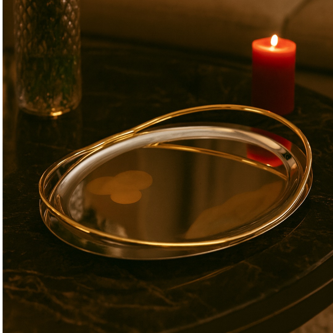 Intricate Design Oval Tray with Handle