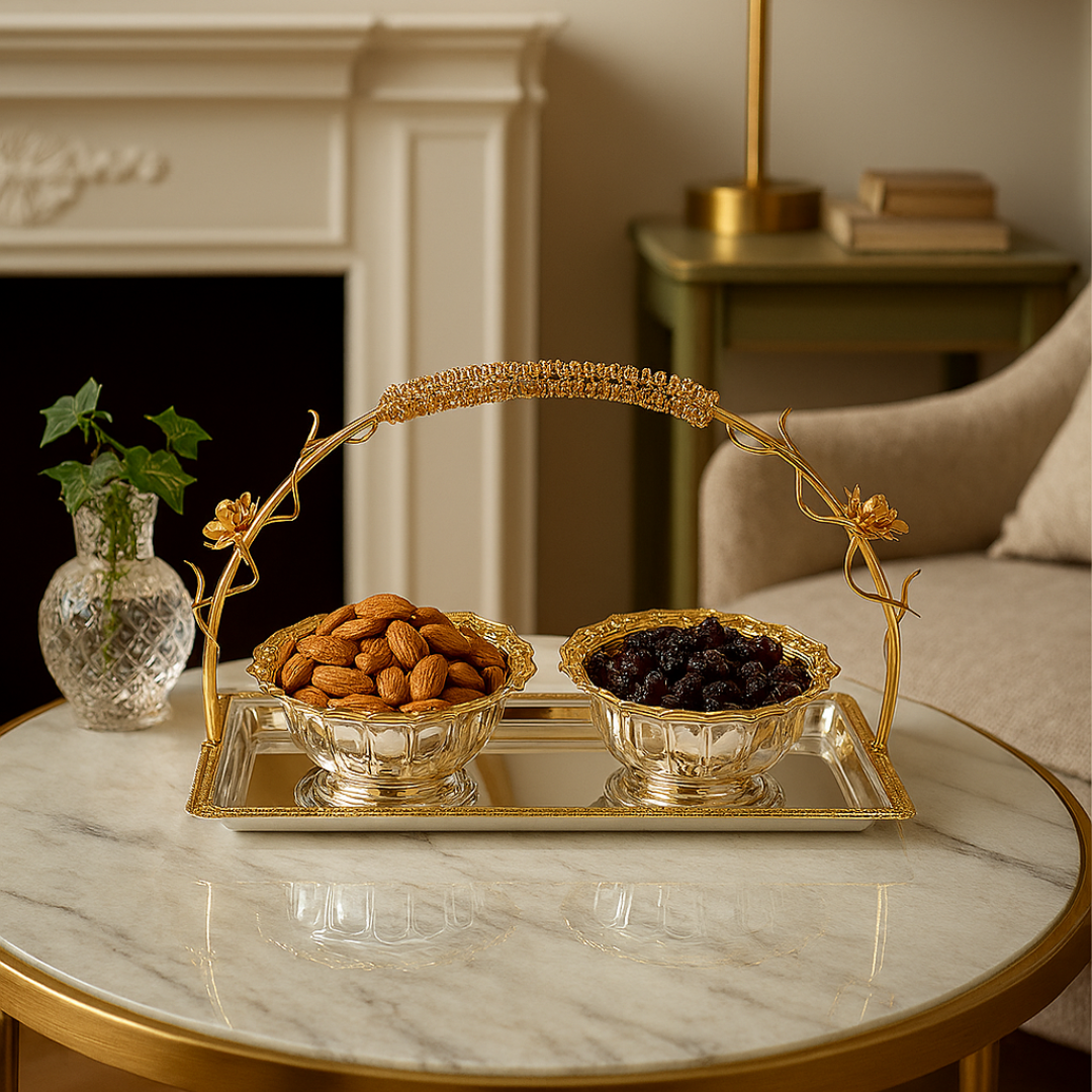 Flower Design Basket with 2 Bowls