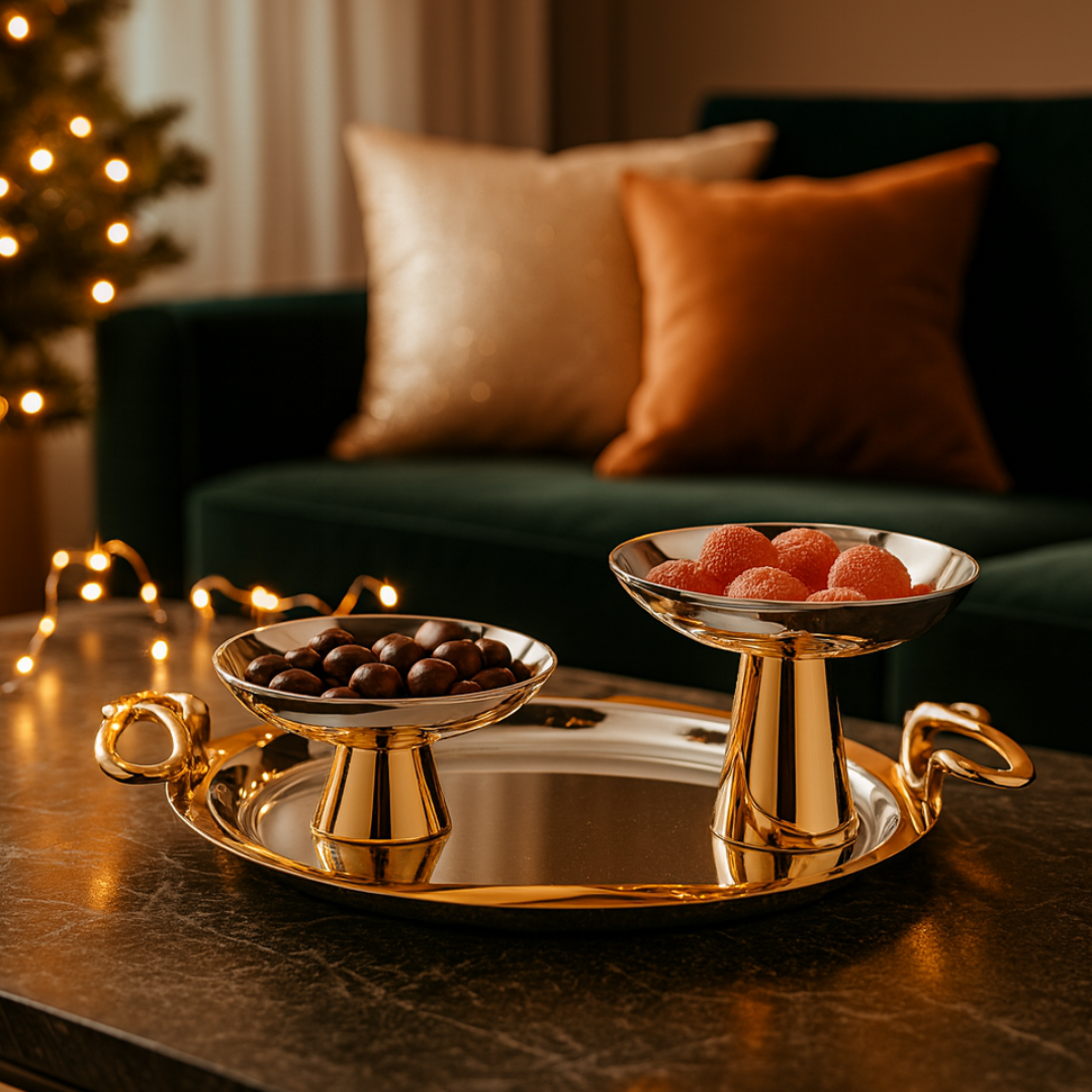 Self Design Round Tray Designer Handle with Big & Medium Server