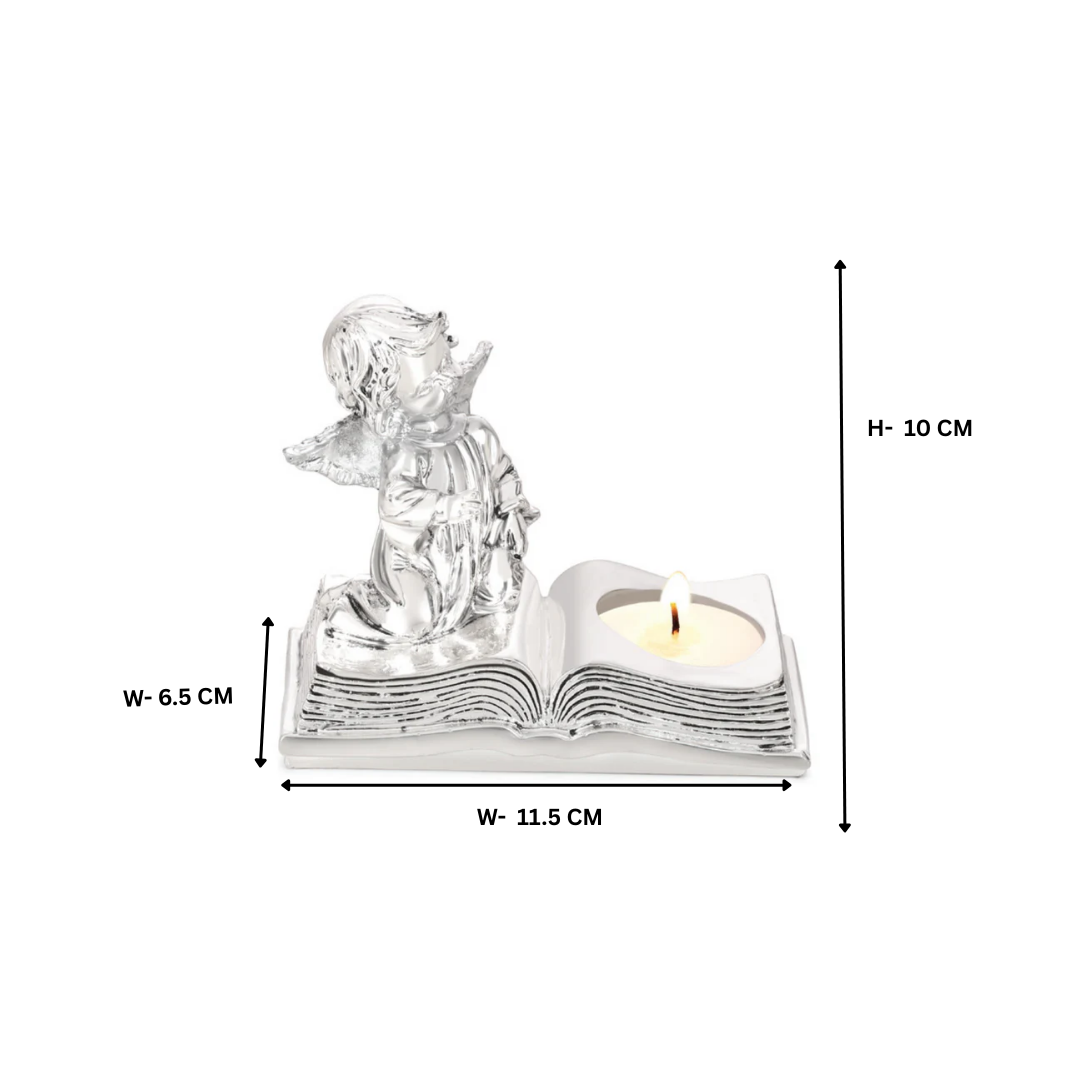 Angel with Book Tealight Silver Glossy