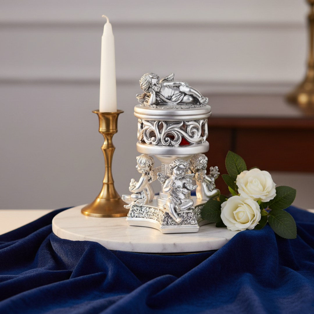 4 in 1 Angel Center Piecs With Lid Silver Matt