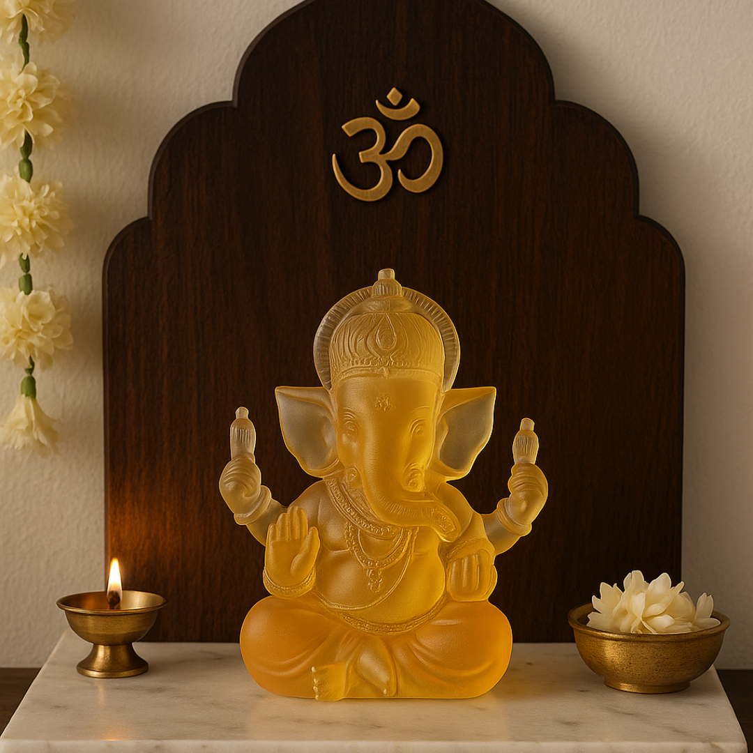 Amber Ganesha Crystal Sculpture