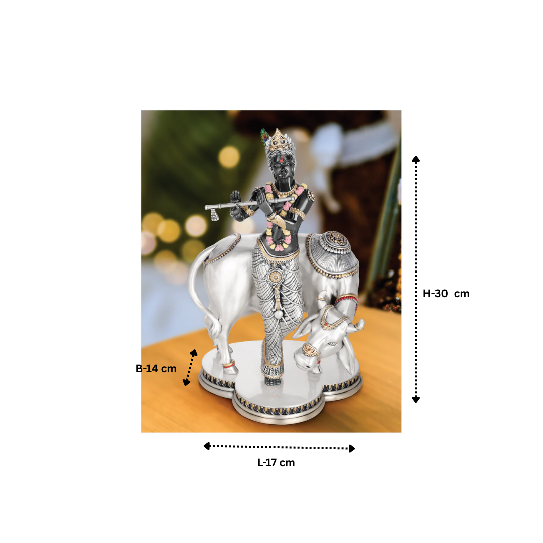 Standing Krishna With Cow-Black (H-30 Cm)