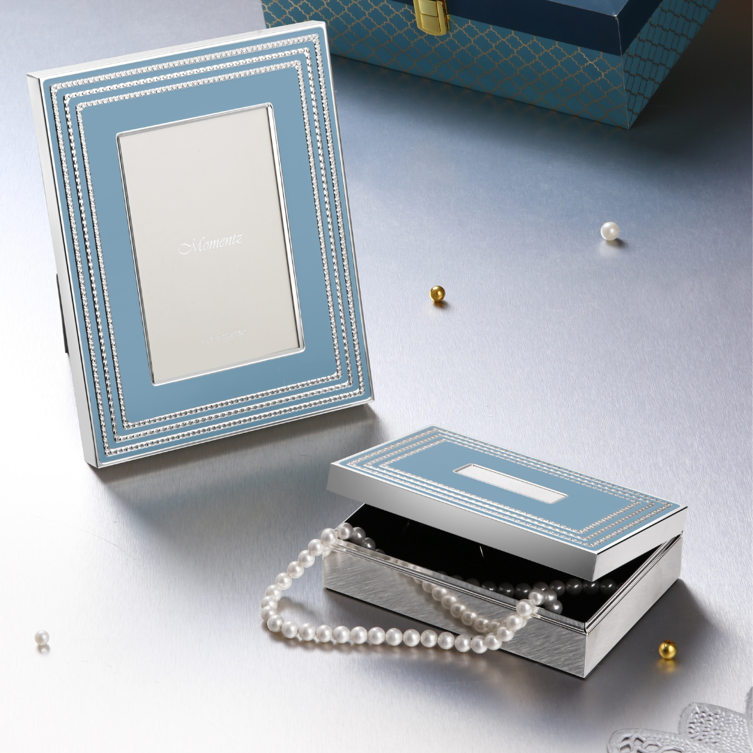 Luxury Sky Blue Photo Frame & Jewelry Box Set