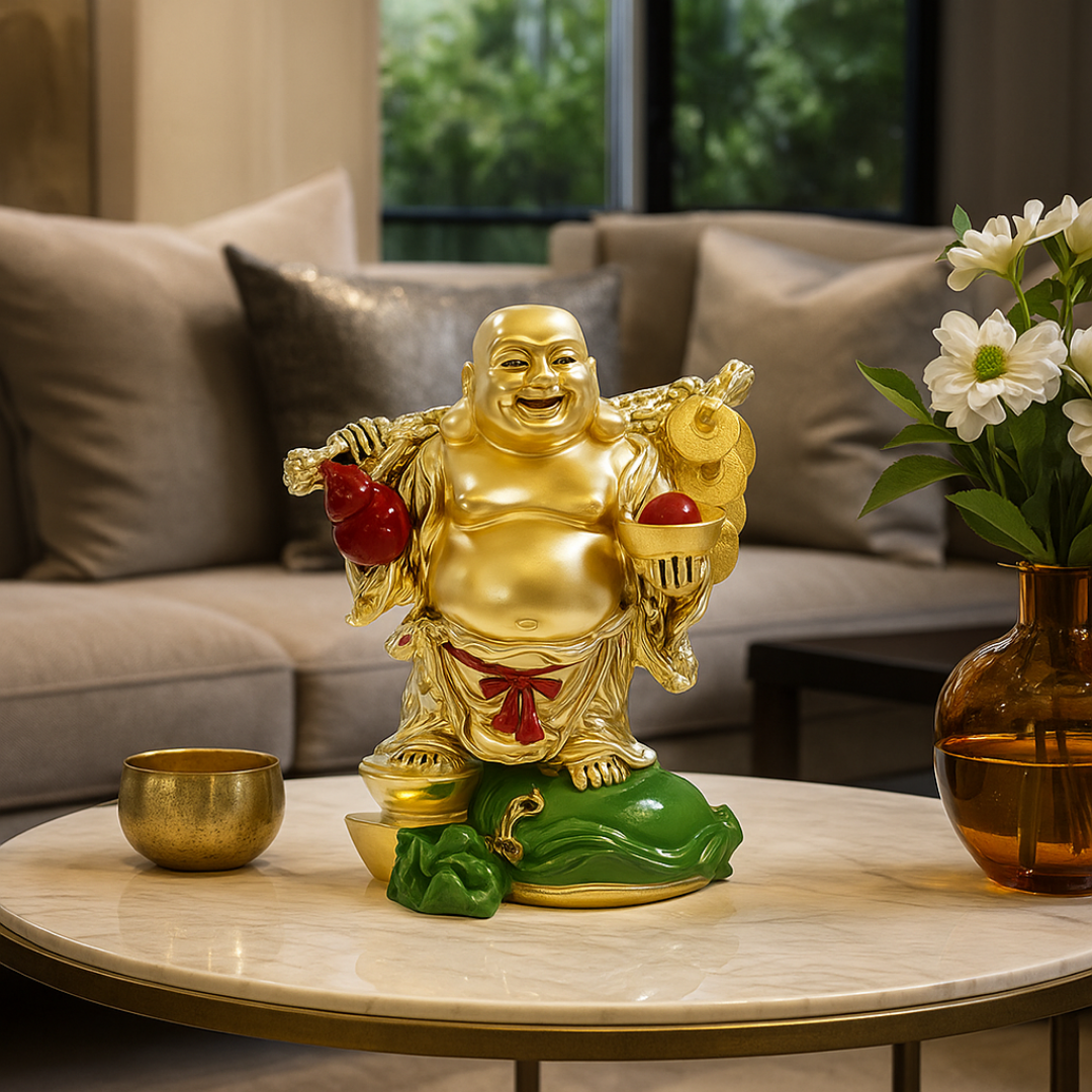 Laughing Buddha With Green Bag- Colored