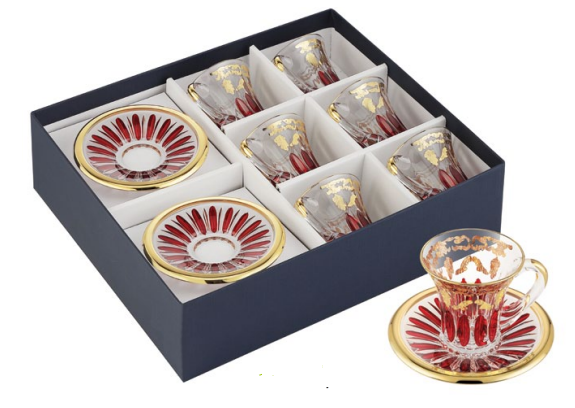 Set of 6 pcs Tea cup+Saucers RED