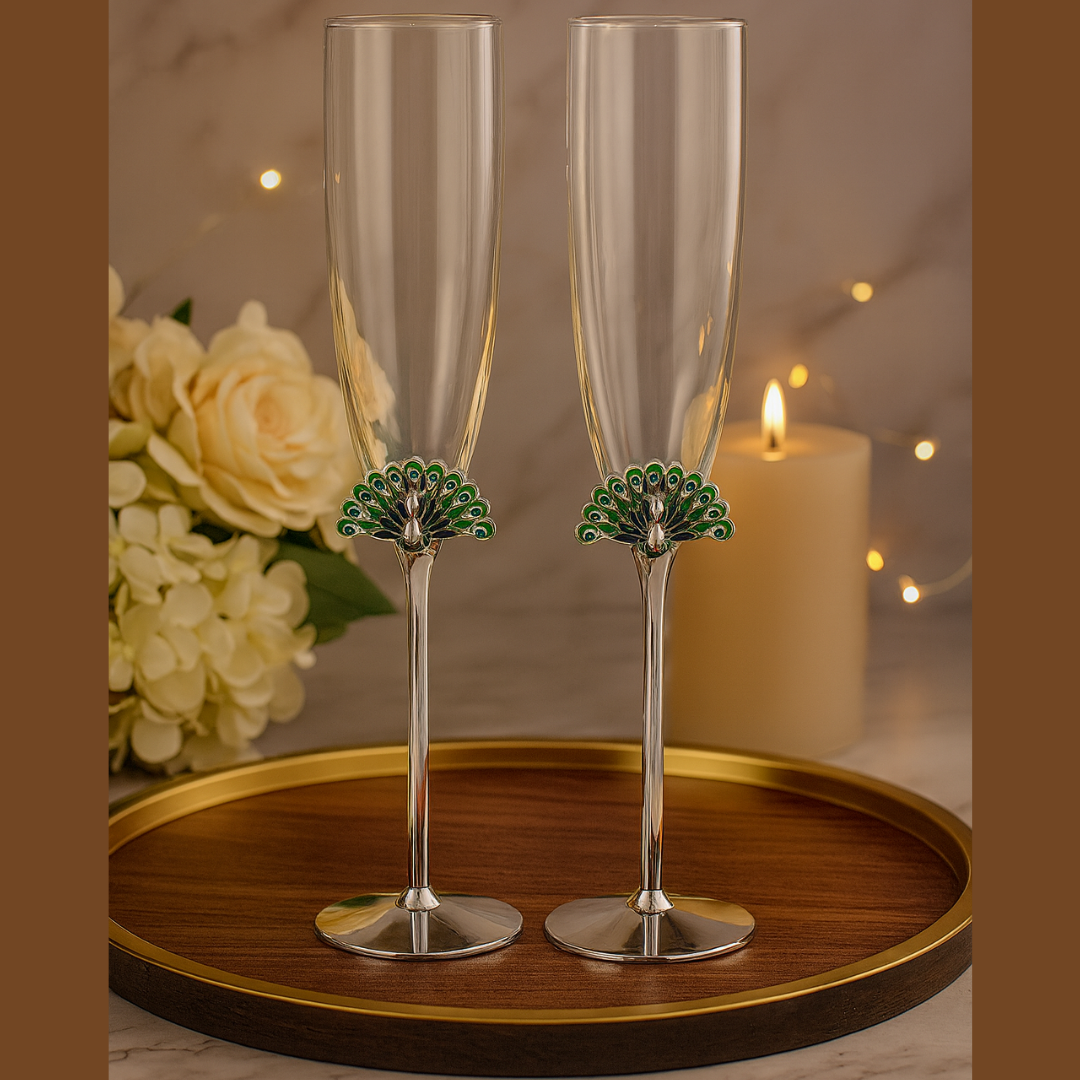 Set of 2 Peacock Flutes Silver