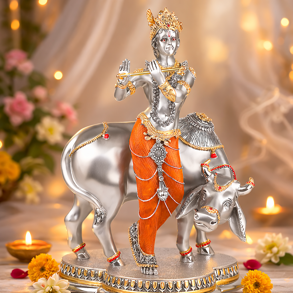 Standing Krishna with Cow (44-cm) orange