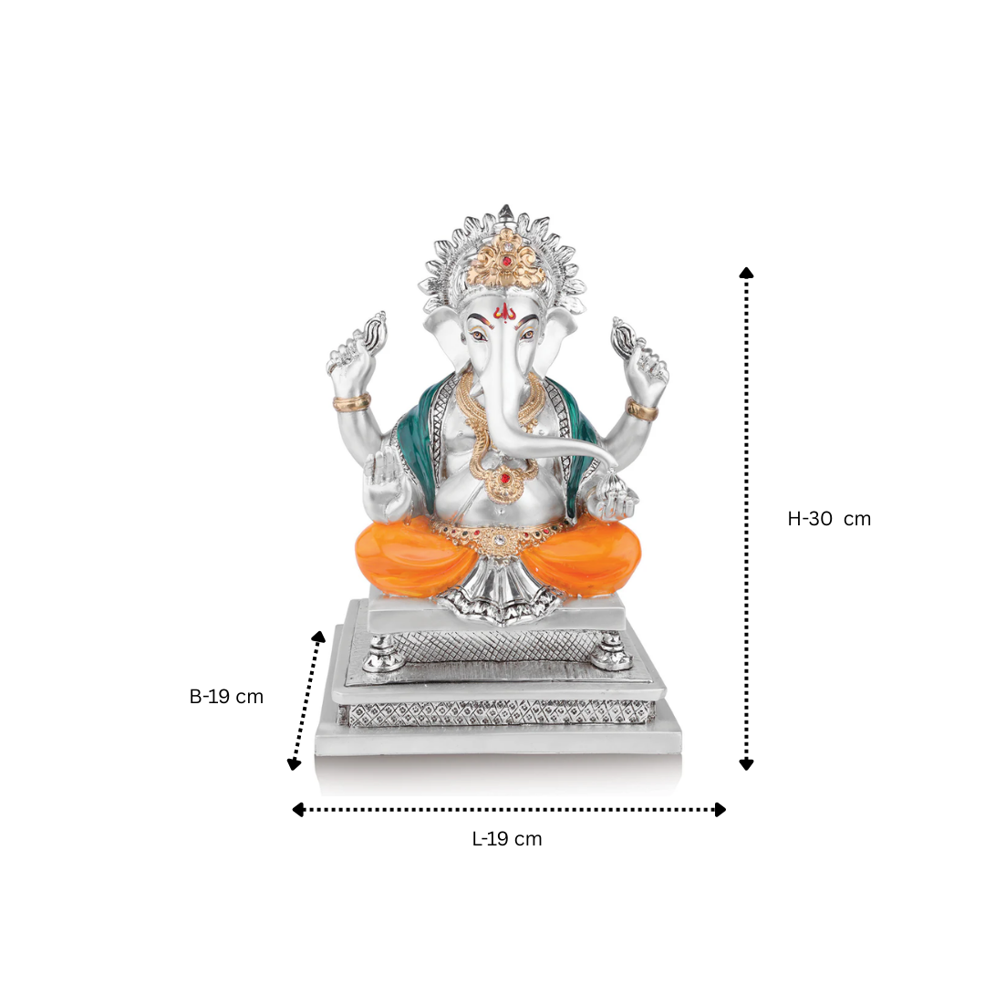 New Big Ganesha on chowki (h-30 cm)- Silver