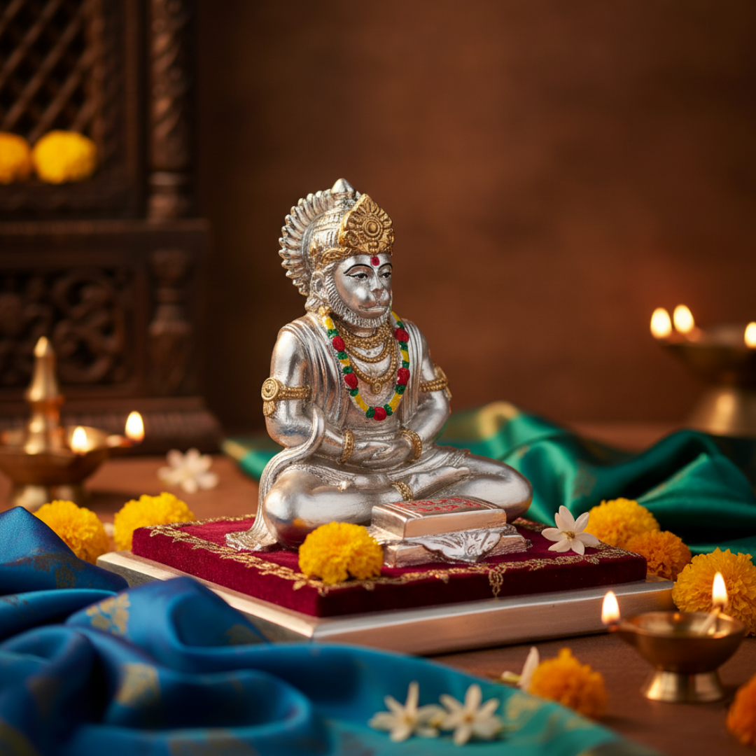 Dhyan Hanumanji Small (9.5 cm)- Silver