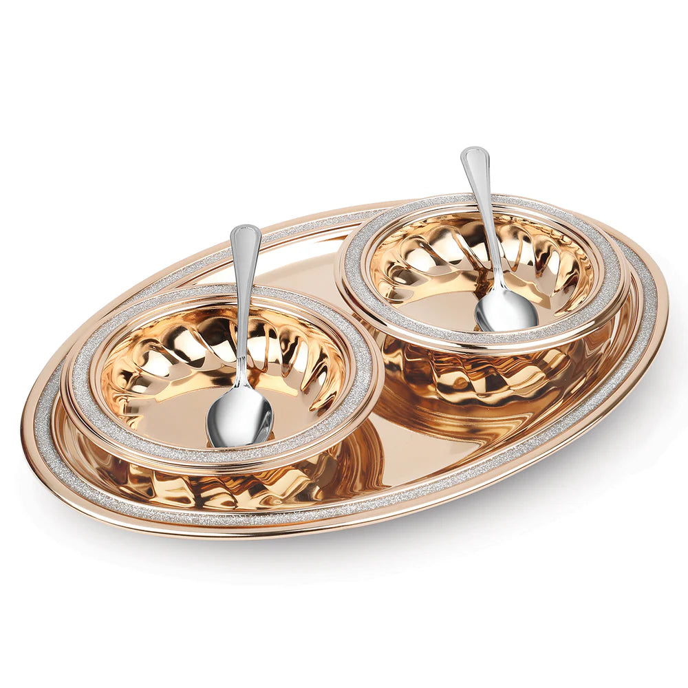 Oval Tray With 2 Bowl & Spoon