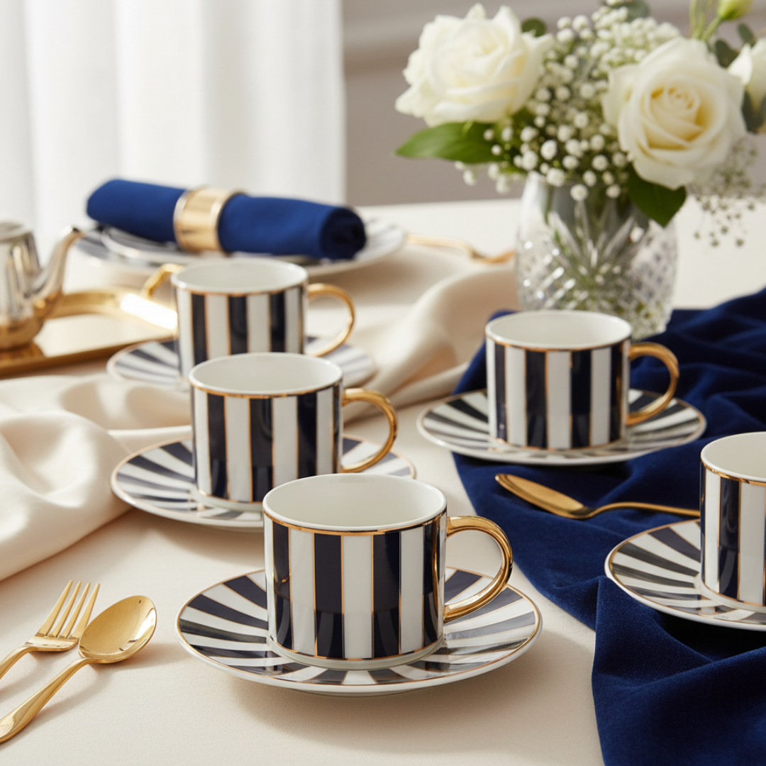 ROYAL BLUE SIGNATURE PORCELAIN (6 Cup and 6 Sauser)