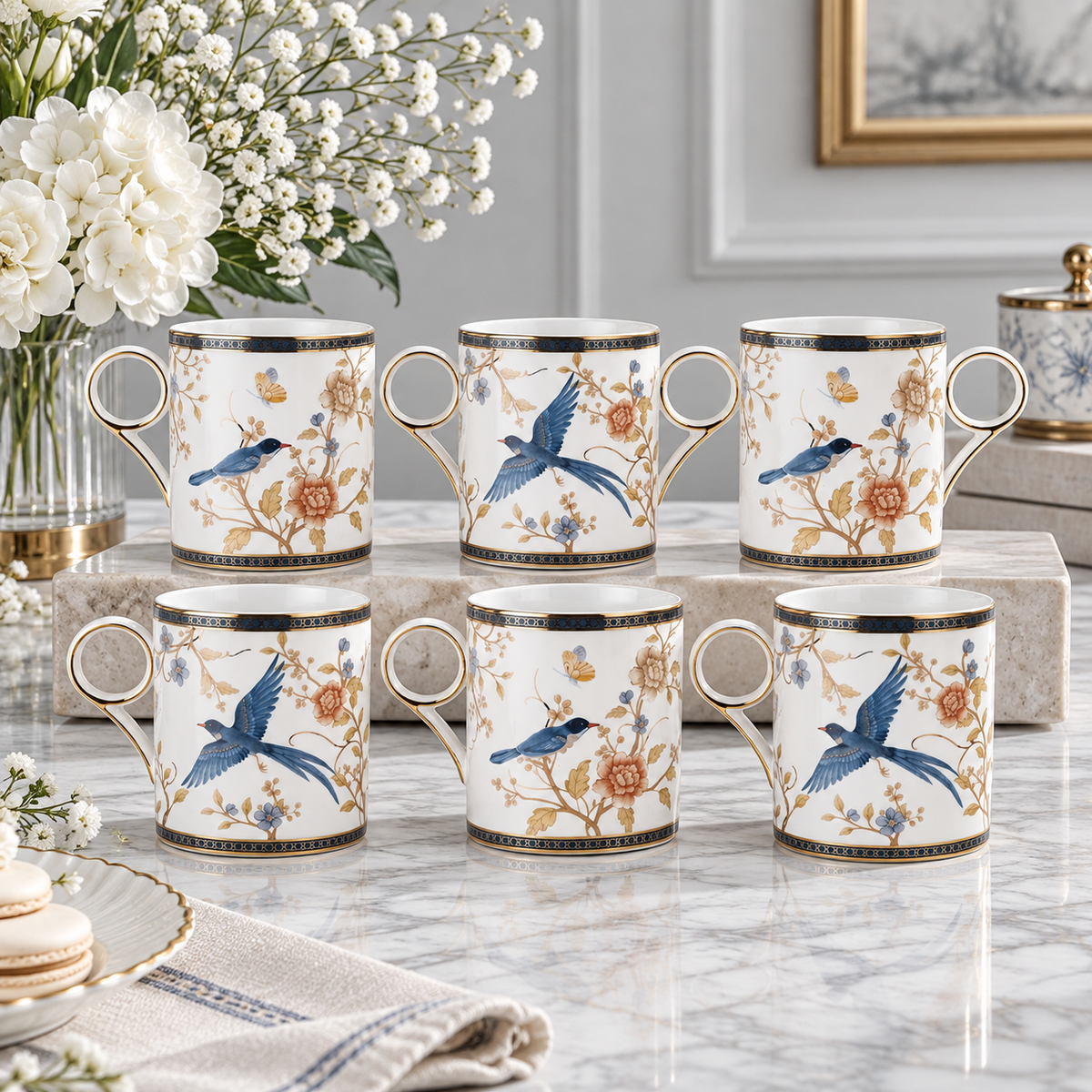 Blooming Bluebird Paradise 6pcs Mug Set