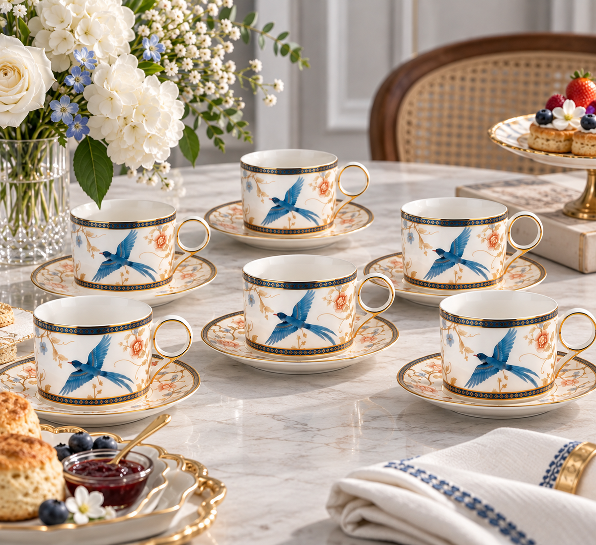 Blooming bluebird paradise 12pc tea set