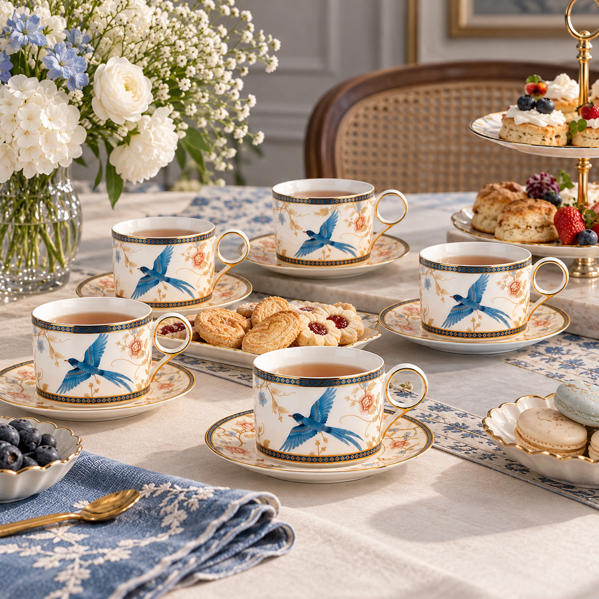 Blooming bluebird paradise 12pc tea set
