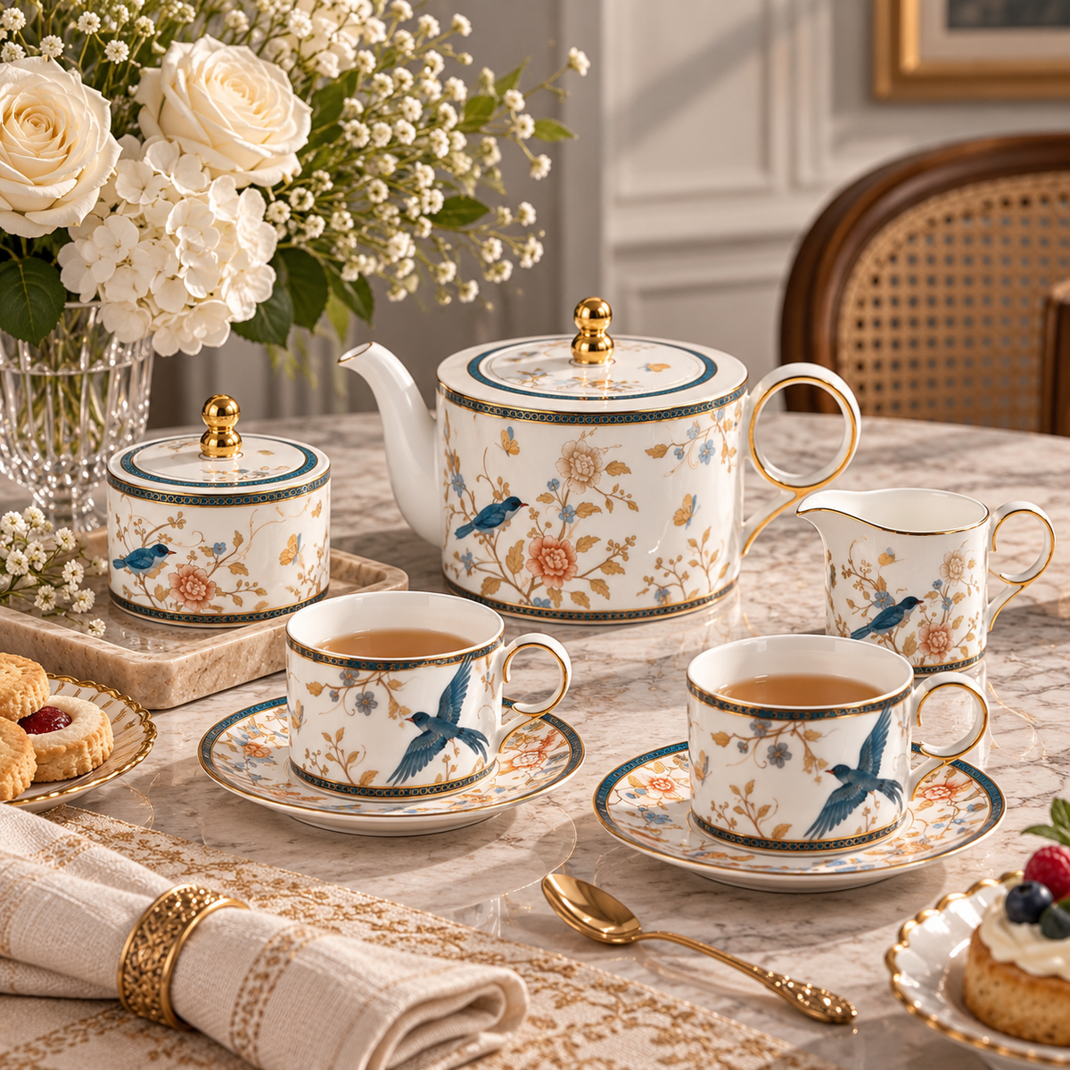 Blooming bluebird paradise 15pc tea set
