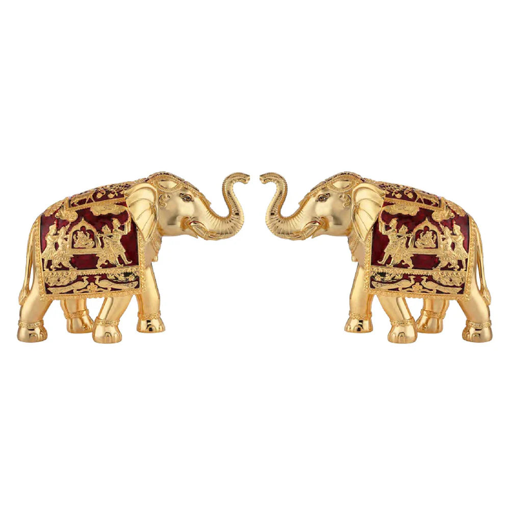 Pair of Elephant Jumbo Size Golden Red