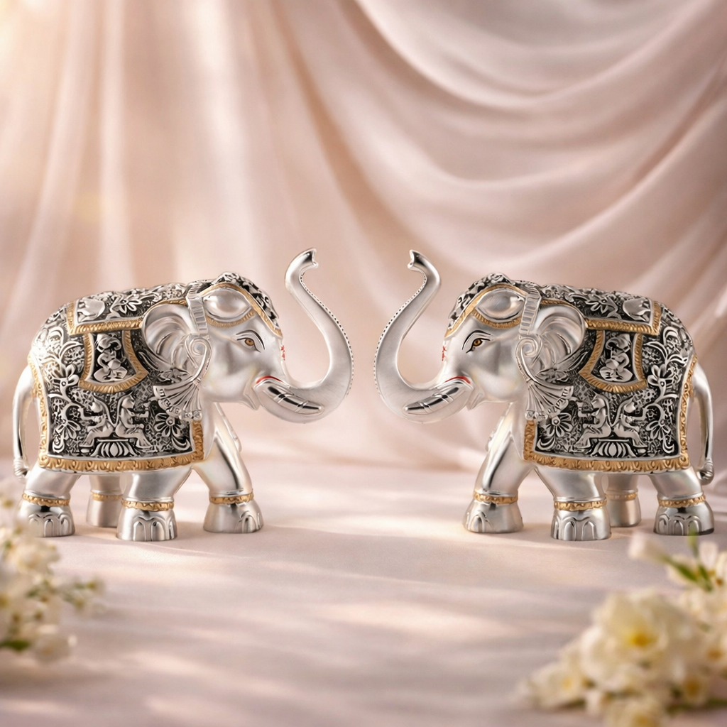 Set of 2 Silver Elephant Medium (9.5cm)
