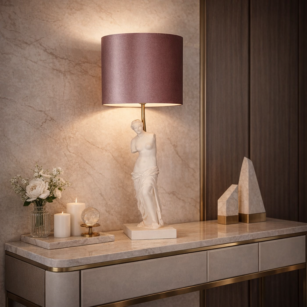 Venus de Milo Inspired Table Lamp with Burgundy Shade(63.7CM)