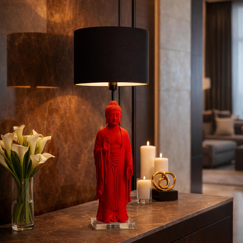 Red Buddha Table Lamp with Black Shade(78.2CM)