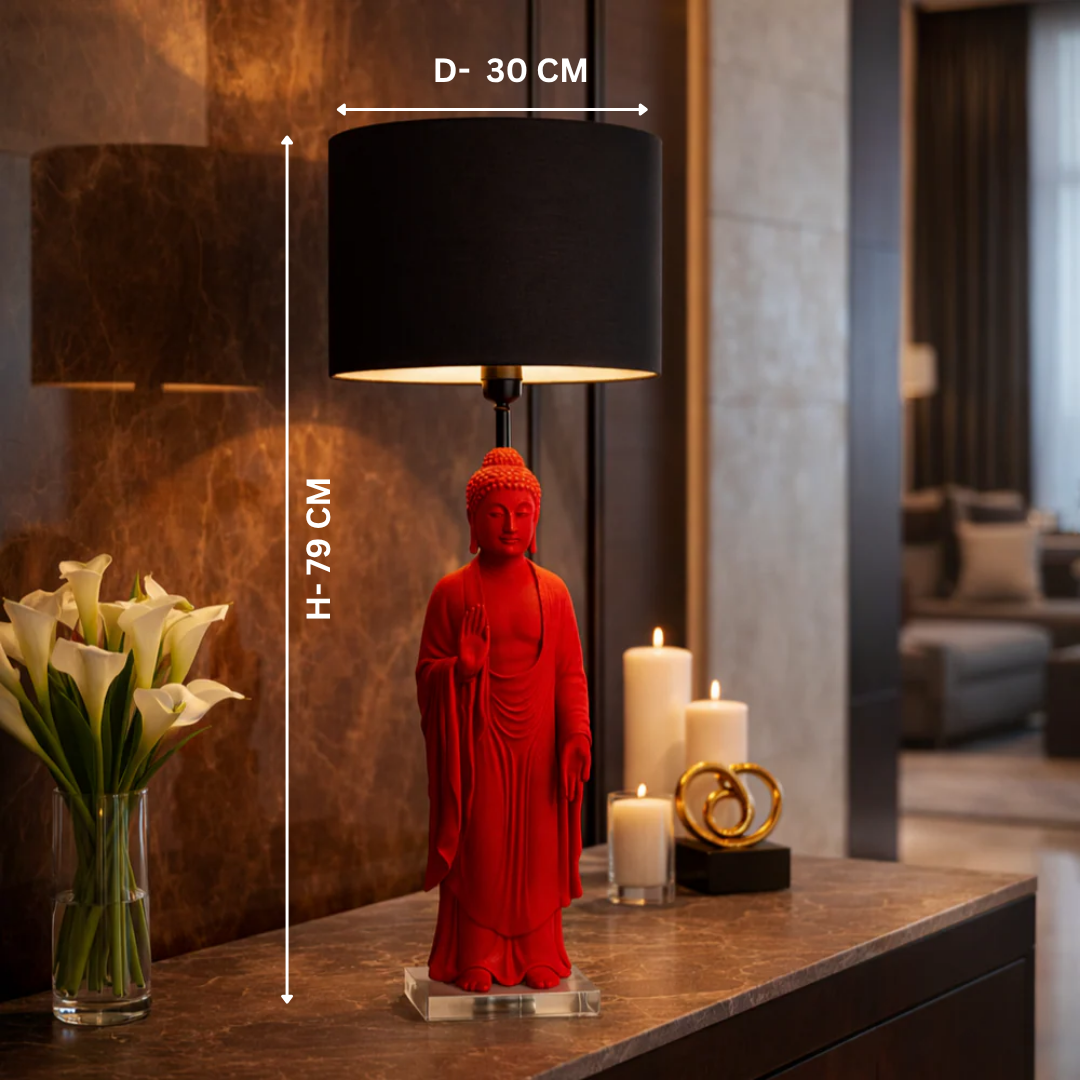 Red Buddha Table Lamp with Black Shade(78.2CM)