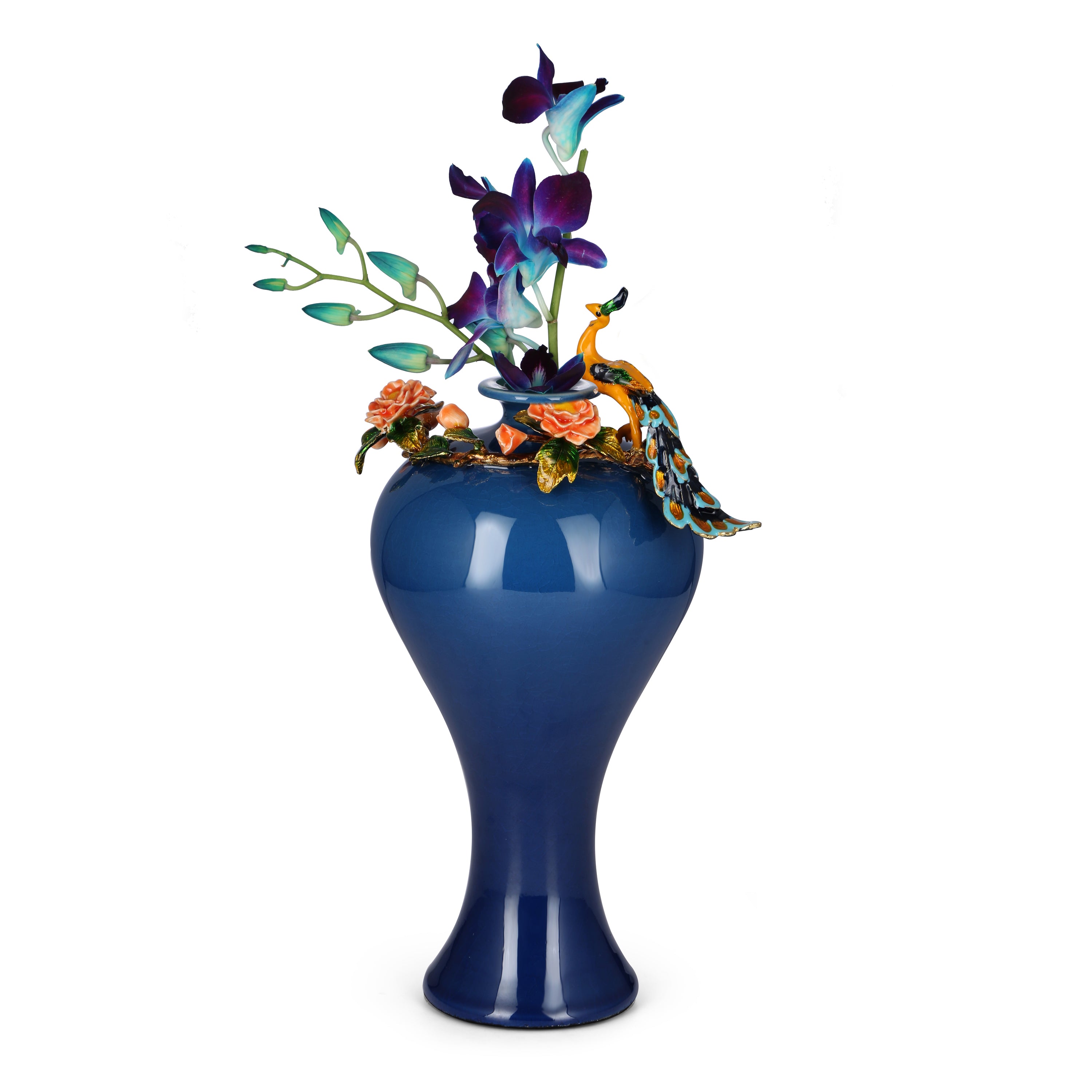 Peacock Blossom Blue Vase (TALL)