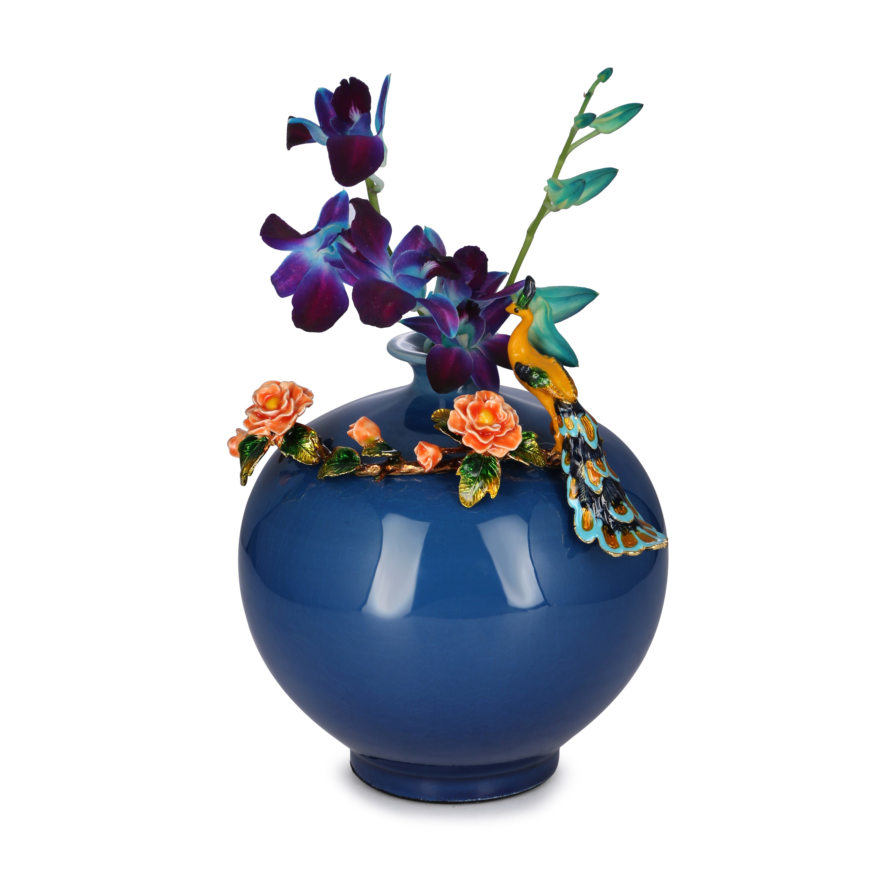 Peacock Blossom Blue Vase (ROUND) (H-26CM)