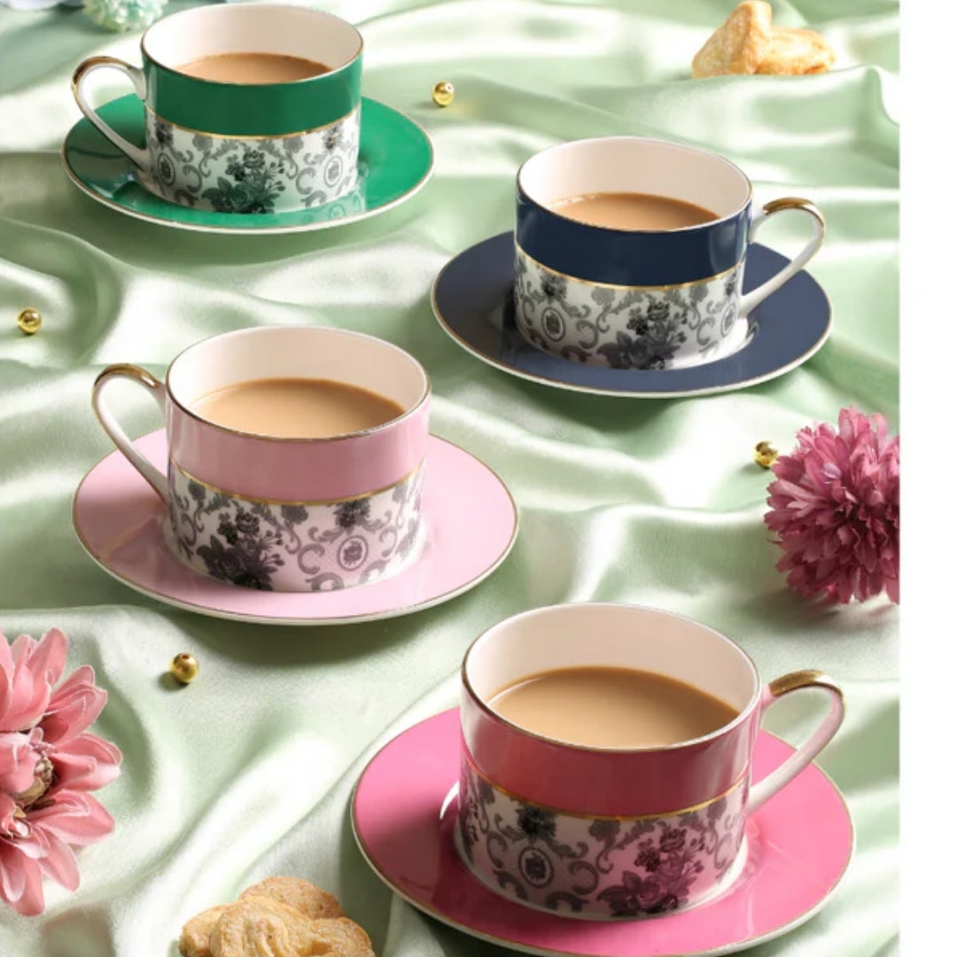 Set of 4 Floral Design Tea Set Colored